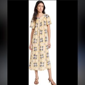 Natalie Martin Midi Dress light yellow and soft blue floral,100% silk.